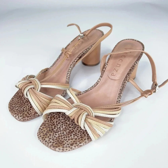 Vicenza Anthropologie Cream Neutral Slingback Heeled Sandals Leather Round Heel - Picture 7 of 14